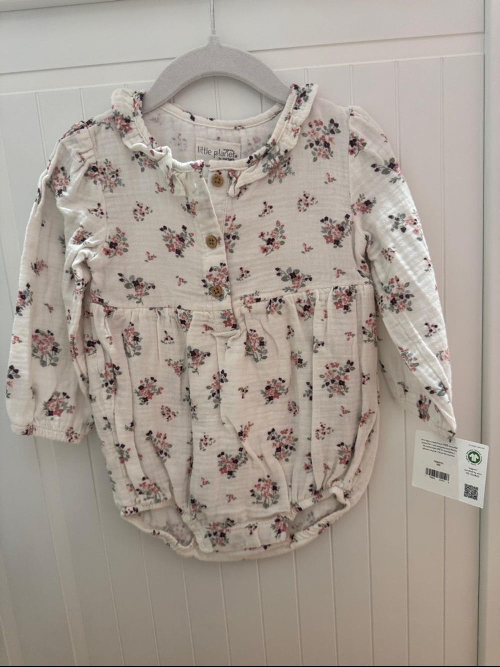 Little Planet white Floral Long-Sleeve Baby One-Piece Bodysuit